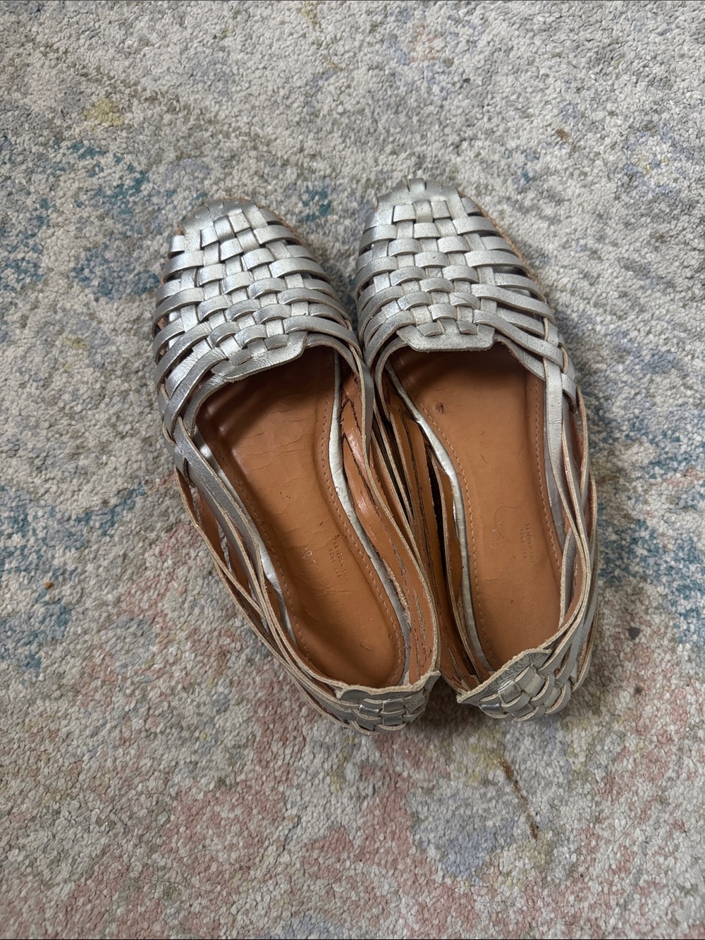 Seychelles Silver Woven Leather Flats